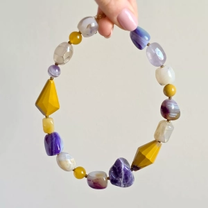 Bohemian naszyjnik kolia unikat  jaspis mokait, agat smoczy, ametyst, agat żółty i hematyt