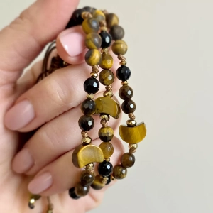 Pebbles damska bransoletka tygrysie oko, czarny turmalin i hematyt