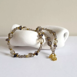 Naszyjnik unikat choker nieregularny kwarc dymny i hematyt