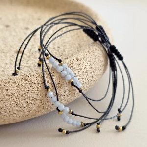 Bransoletka angelit i hematyt na czarnym sznurku