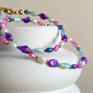 Naszyjnik unikat choker kolorowe perły i hematyt