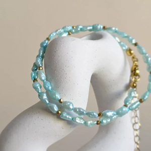Naszyjnik unikat choker błękitne perły i hematyt