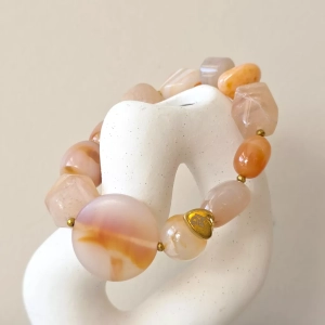 Bohemian bransoletka unikat agat polarny, karneol, kamień słoneczny i hematyt