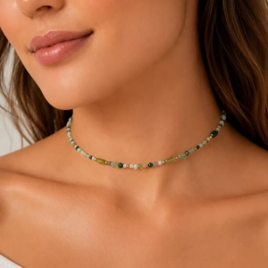Naszyjnik choker peridot, malachit, opal, agat, jadeit, diopsyd, kamień księżycowy i hematyt