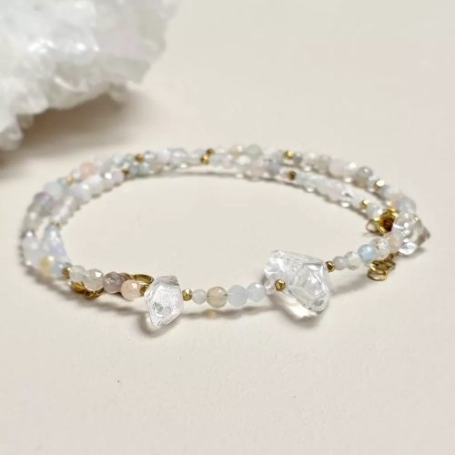 Naszyjnik choker z kryształem górskim, akwamarynem, fluorytem, labradorytem, kamieniem księżycowym, jadeitem, agatem, kamieniem słonecznym, kwarcem różowym i hematytem – ręcznie tworzona biżuteria magneska.pl