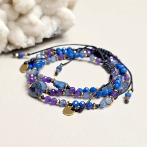 Bransoletka lapis lazuli, agat fioletowy, kyanit i hematyt na czarnym sznurku Fullness of Higher Wisdom / Pełnia Wyższej Mądrości