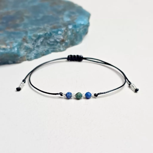 Bransoletka na sznurku z kamieni naturalnych - malachit i lapis lazuli - Magneska.pl biżuteria ręcznie tworzona
