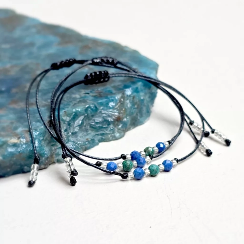 Bransoletka na sznurku z kamieni naturalnych - malachit i lapis lazuli - Magneska.pl biżuteria ręcznie tworzona