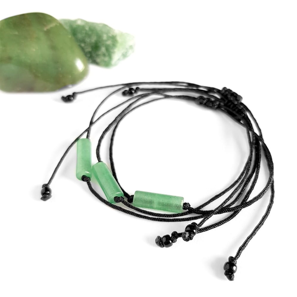 Bransoletka awenturyn patyczek na czarnym sznurku Green stick