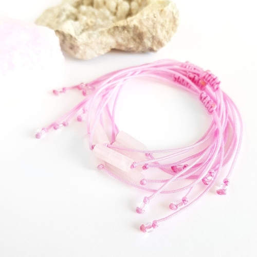 Bransoletka kwarc różowy patyczek na różowym sznurku Rose stick