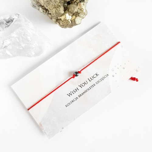 WishYouLuck grafitowy hematyt bransoletka szczęścia na czerwonym sznurku