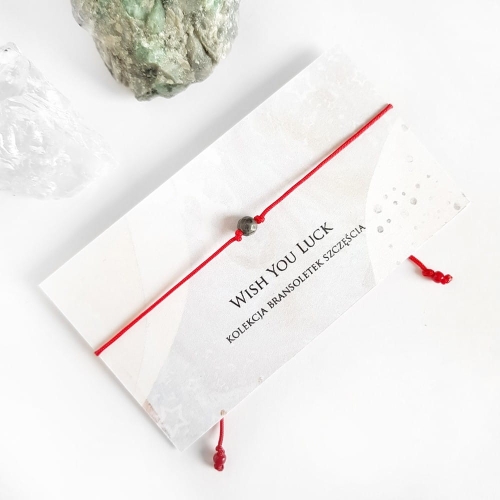 WishYouLuck szary jaspis Picasso bransoletka szczęścia na czerwonym sznurku
