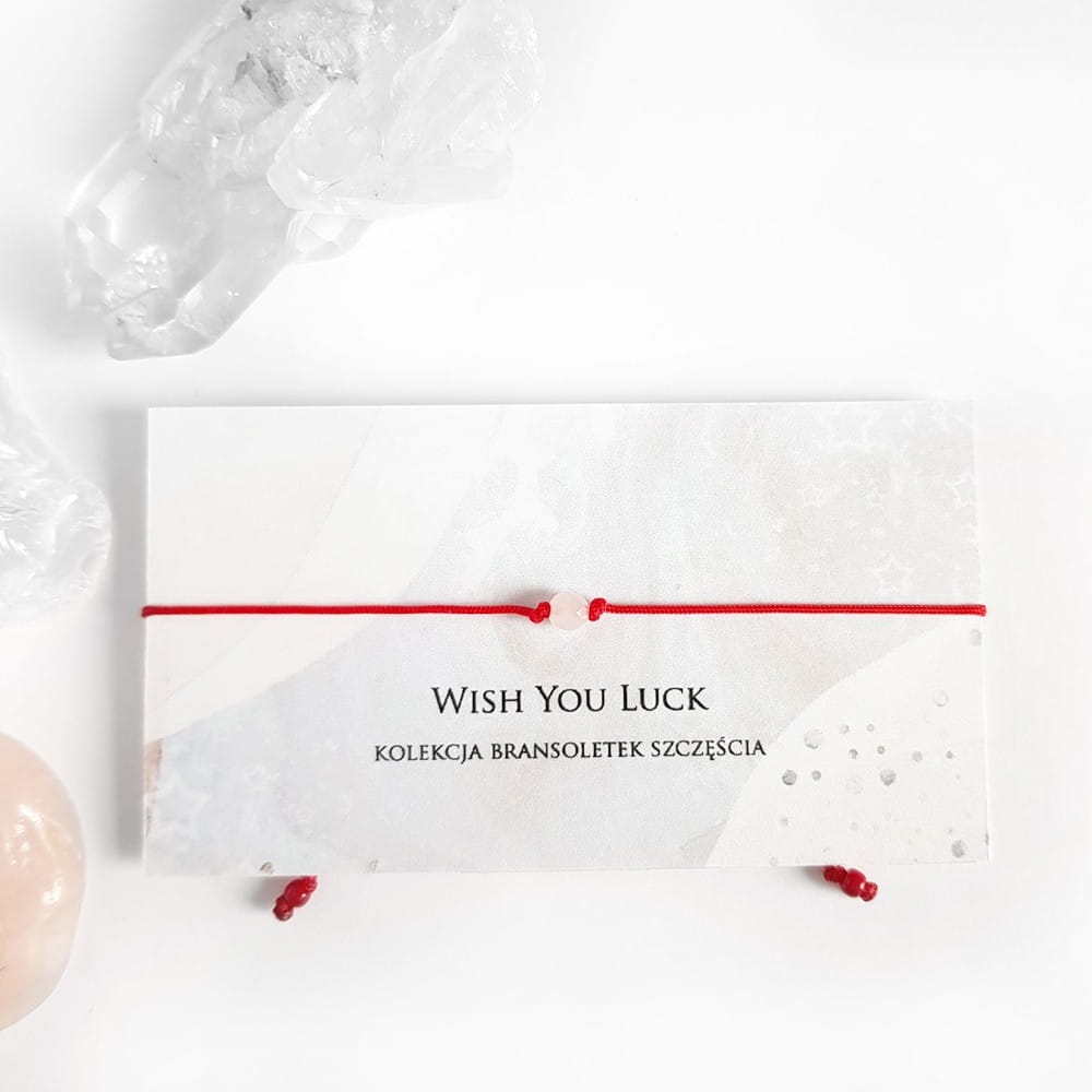 WishYouLuck fasetowany kwarc różowy bransoletka szczęścia na czerwonym sznurku