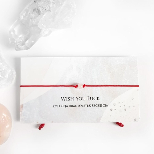 WishYouLuck fasetowany kwarc różowy bransoletka szczęścia na czerwonym sznurku