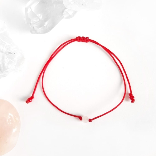 WishYouLuck fasetowany kwarc różowy bransoletka szczęścia na czerwonym sznurku