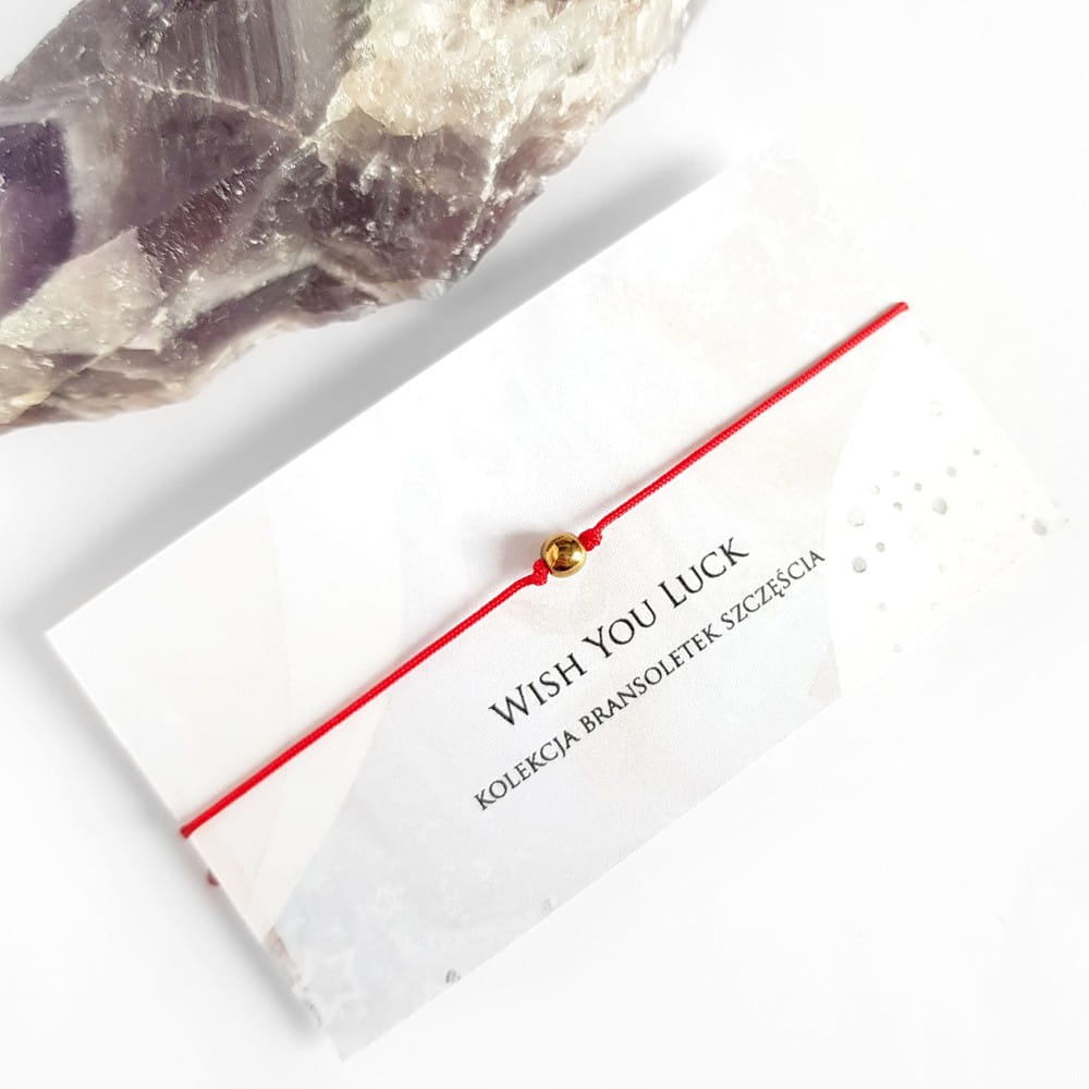WishYouLuck złoty hematyt bransoletka szczęścia na czerwonym sznurku