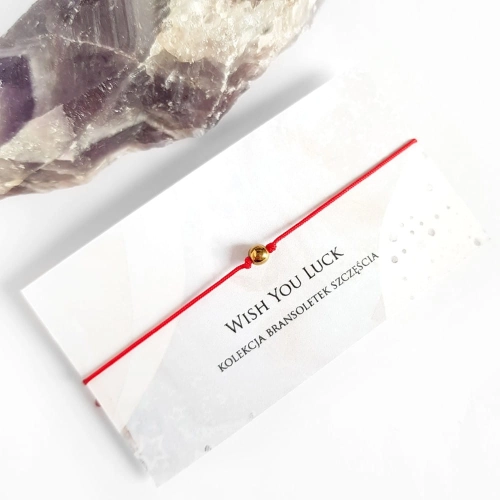 WishYouLuck złoty hematyt bransoletka szczęścia na czerwonym sznurku