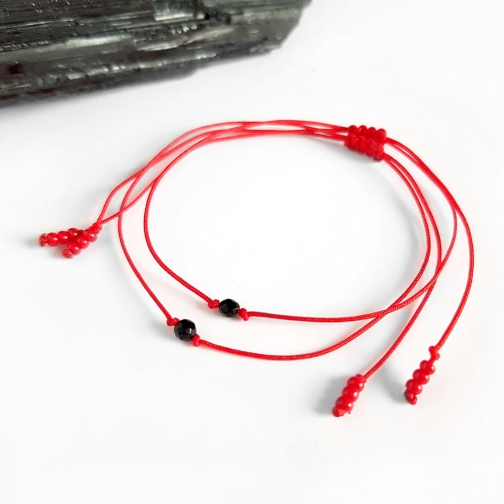 WishYouLuck czarny turmalin bransoletka szczęścia na czerwonym sznurku