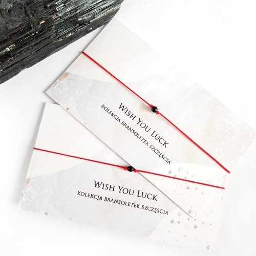 WishYouLuck czarny turmalin bransoletka szczęścia na czerwonym sznurku