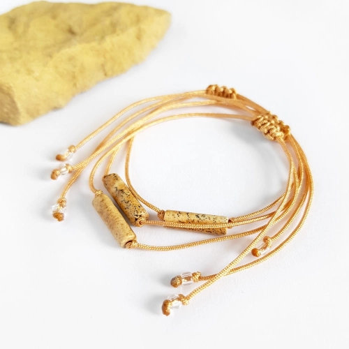 Bransoletka jaspis pejzażowy patyczek na karmelowym sznurku Sand stick