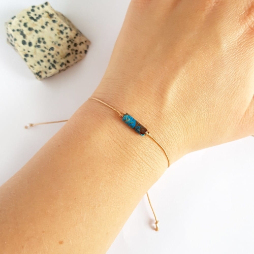 Bransoletka niebieski jaspis patyczek na karmelowym sznurku Autumn stick