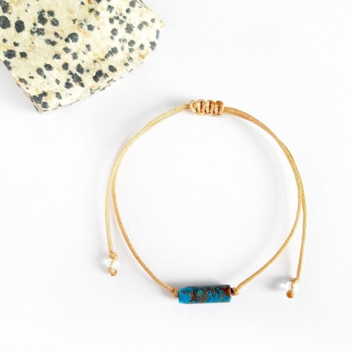 Bransoletka niebieski jaspis patyczek na karmelowym sznurku Autumn stick