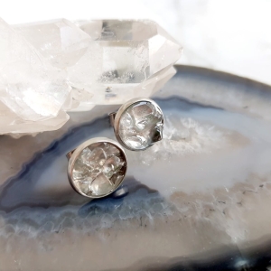 Kolczyki sztyfty kryształ górski w żywicy stal chirurgiczna Sparkles cristal