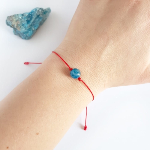 WishYouLuck niebieski agat pasiasty bransoletka szczęścia na czerwonym sznurku