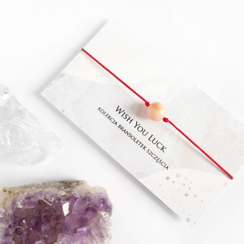 WishYouLuck różowy awenturyn bransoletka szczęścia na czerwonym sznurku