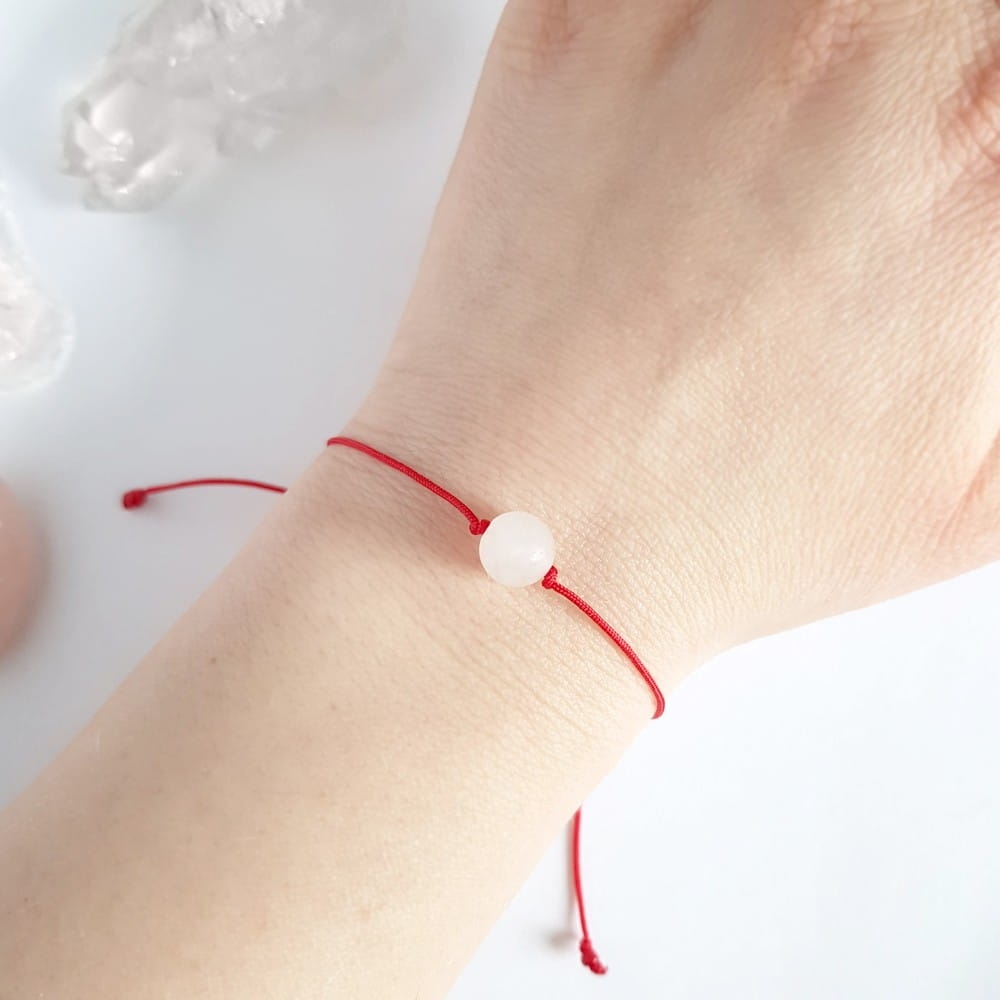 WishYouLuck kwarc różowy big bransoletka szczęścia na czerwonym sznurku