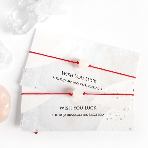 WishYouLuck kwarc różowy big bransoletka szczęścia na czerwonym sznurku