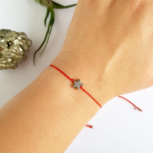 WishYouLuck hematyt srebrna gwiazdka bransoletka szczęścia na czerwonym sznurku