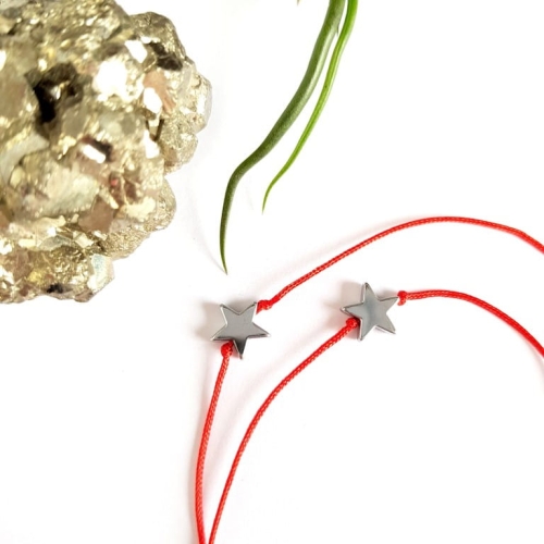 WishYouLuck hematyt srebrna gwiazdka bransoletka szczęścia na czerwonym sznurku