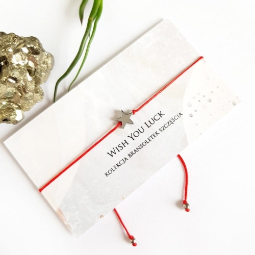 WishYouLuck hematyt srebrna gwiazdka bransoletka szczęścia na czerwonym sznurku