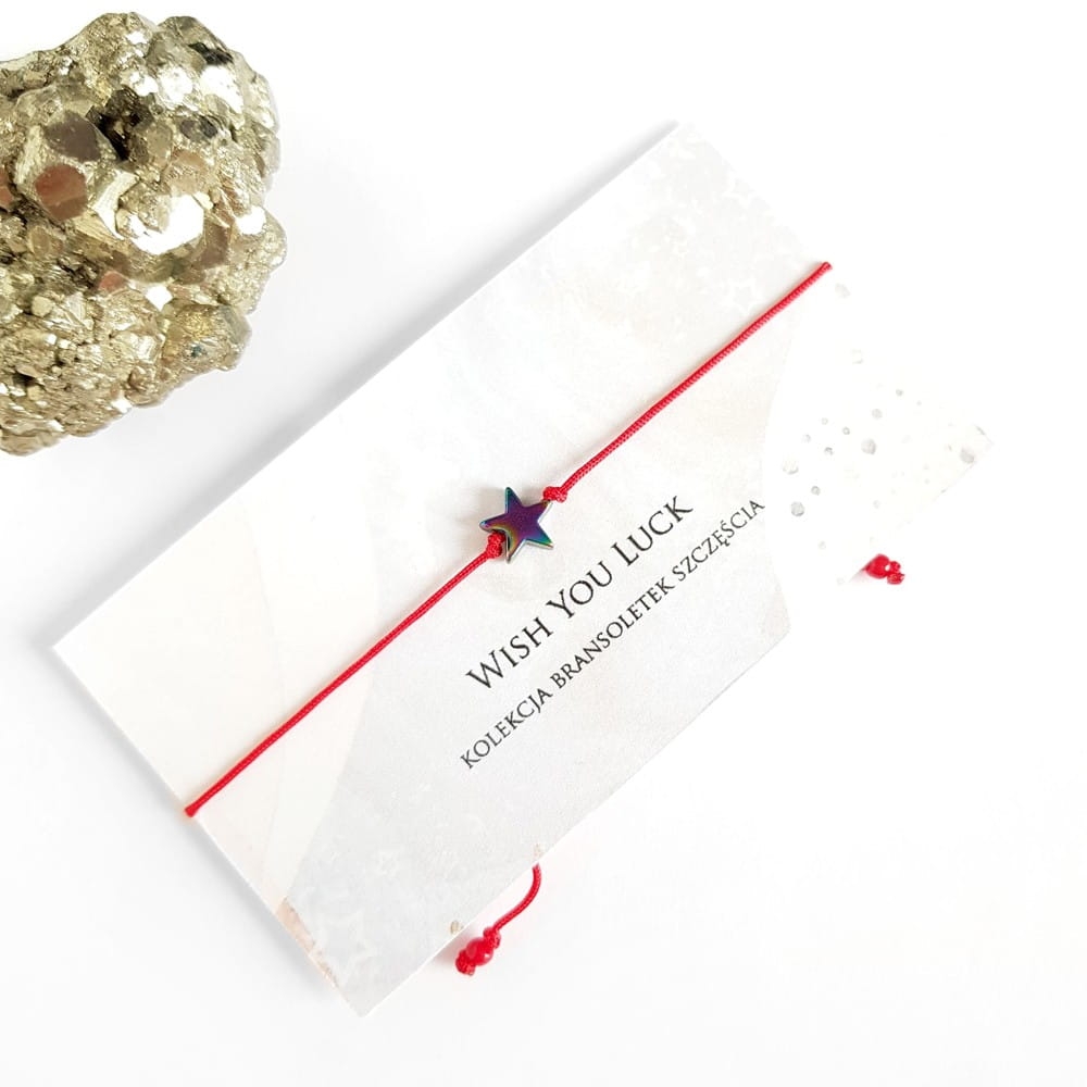 WishYouLuck hematyt multikolor gwiazdka bransoletka szczęścia na czerwonym sznurku