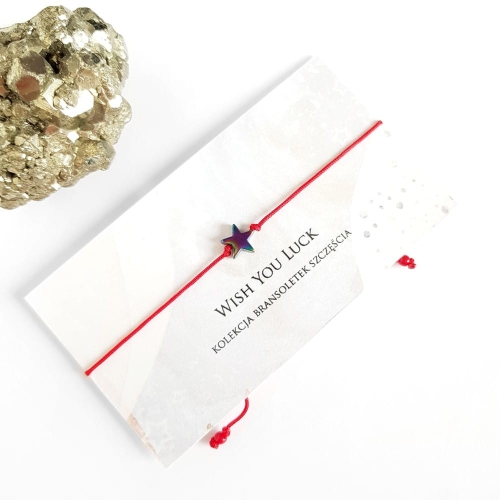 WishYouLuck hematyt multikolor gwiazdka bransoletka szczęścia na czerwonym sznurku
