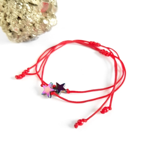 WishYouLuck hematyt multikolor gwiazdka bransoletka szczęścia na czerwonym sznurku