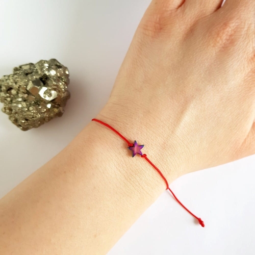 WishYouLuck hematyt multikolor gwiazdka bransoletka szczęścia na czerwonym sznurku