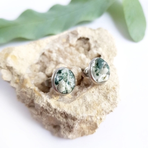 Kolczyki sztyfty agat mszysty w żywicy stal chirurgiczna Sparkles moss