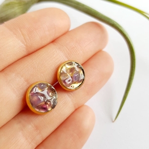 Kolczyki sztyfty ametyst w żywicy stal chirurgiczna Sparkles amethyst