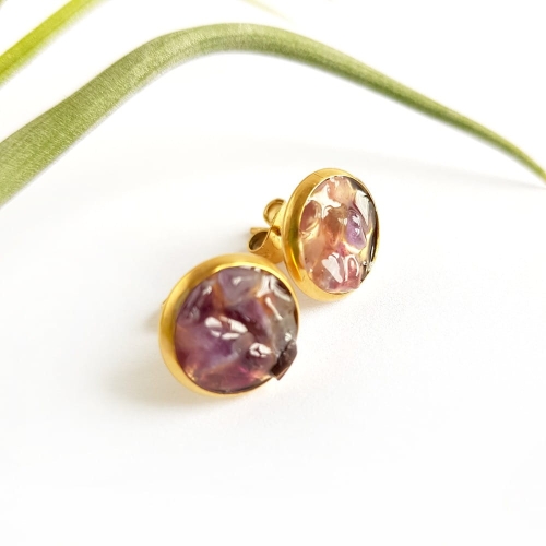 Kolczyki sztyfty ametyst w żywicy stal chirurgiczna Sparkles amethyst