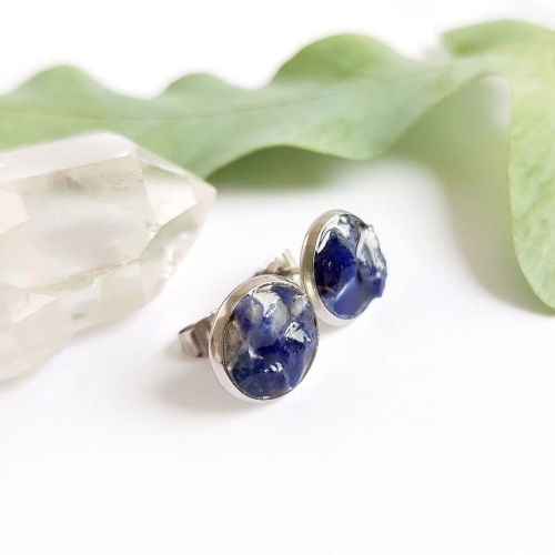 Kolczyki sztyfty sodalit w żywicy stal chirurgiczna Sparkles sodalite