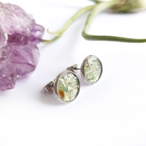 Kolczyki sztyfty amazonit w żywicy stal chirurgiczna Sparkles amazonite