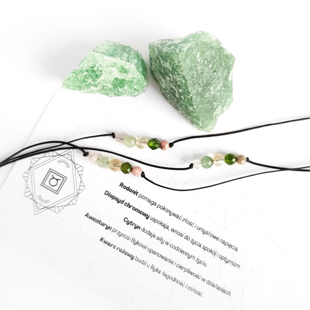 Bransoletka rodonit, diopsyd, cytryn, awenturyn i kwarc różowy Zodiac Byk