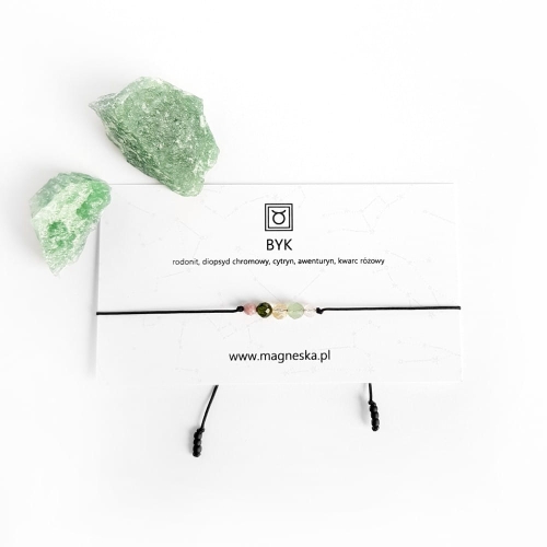 Bransoletka rodonit, diopsyd, cytryn, awenturyn i kwarc różowy Zodiac Byk