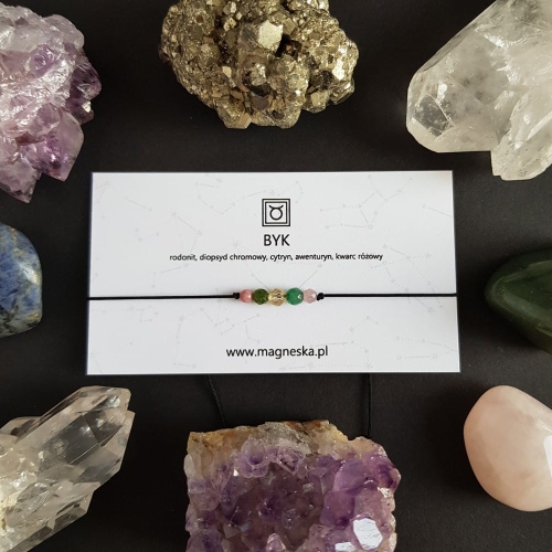 Bransoletka rodonit, diopsyd, cytryn, awenturyn i kwarc różowy Zodiac Byk