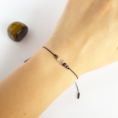 Bransoletka tygrysie oko, akwamaryn, topaz, czaroit i apatyt Zodiac Bliźnięta