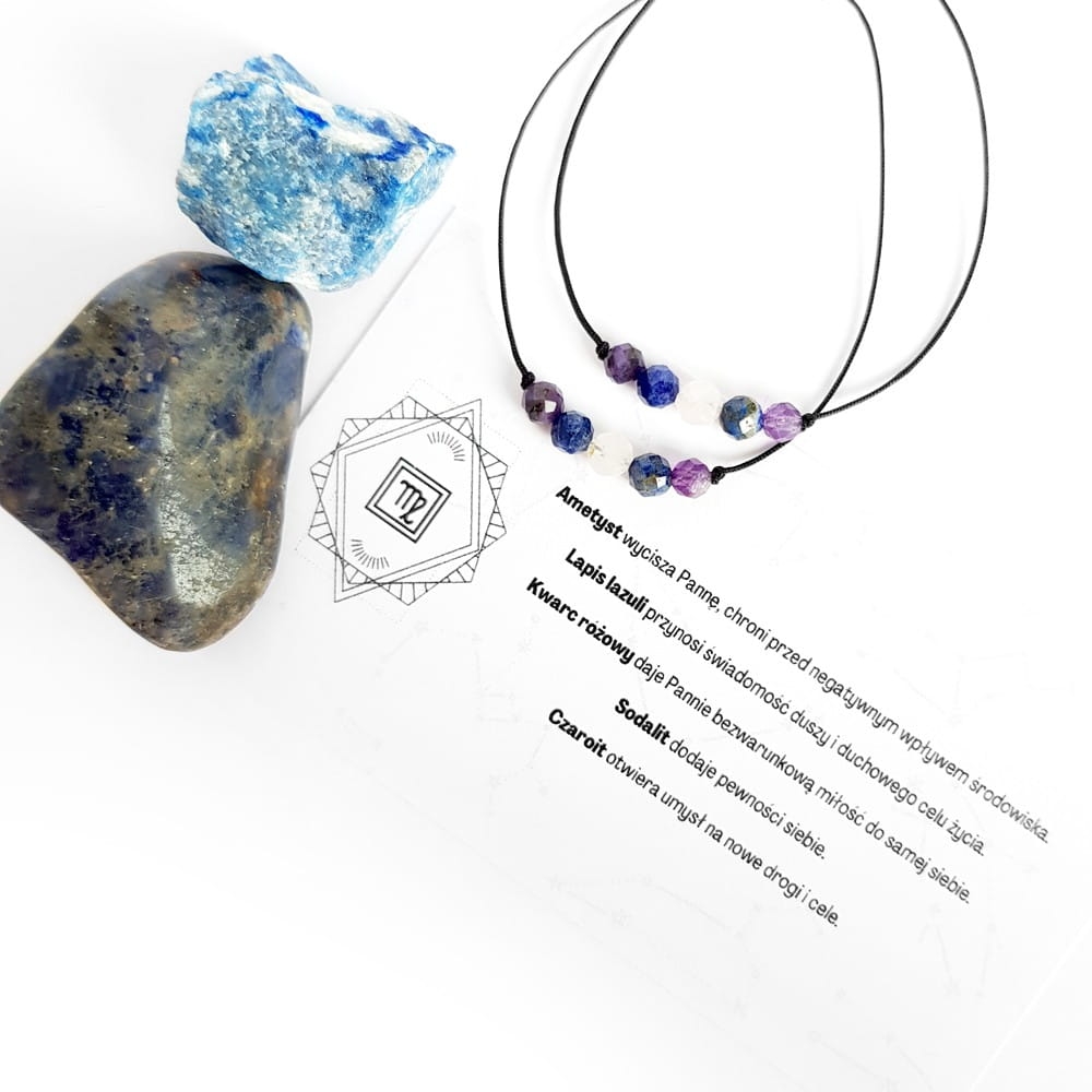 Bransoletka ametyst, lapis lazuli, kwarc różowy, sodalit i czaroit Zodiac Panna