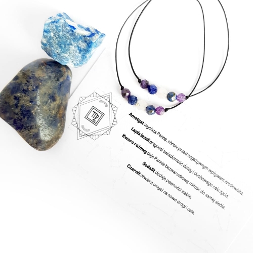 Bransoletka ametyst, lapis lazuli, kwarc różowy, sodalit i czaroit Zodiac Panna