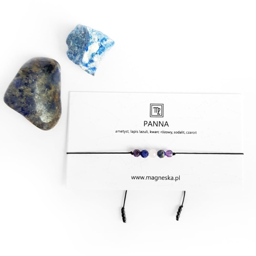 Bransoletka ametyst, lapis lazuli, kwarc różowy, sodalit i czaroit Zodiac Panna